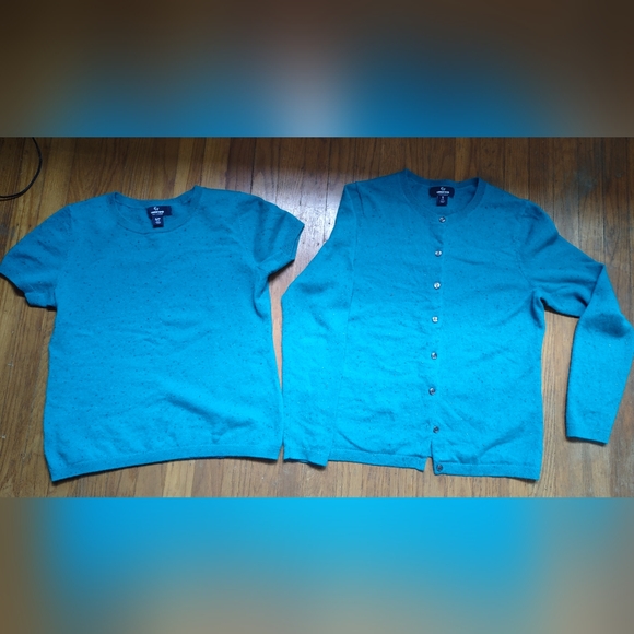 TWIN-SET Lands End cashmere sweaters set S and PS greenish teal - Picture 5 of 12